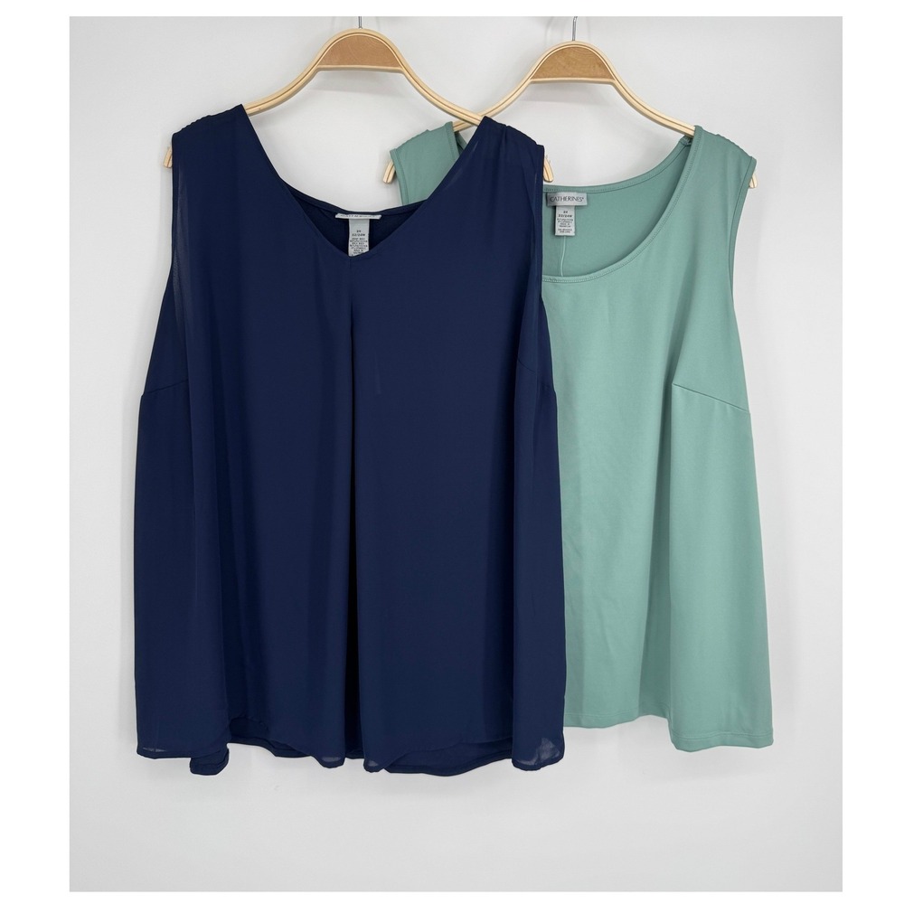 Catherines Sleeveless Tank Top Bundle‎ 2X Blue Green Plus Size Casual Career
